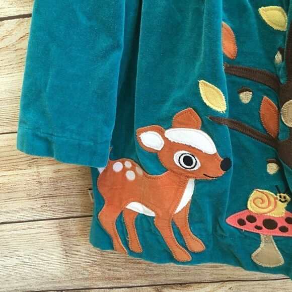 SAM AND SYDNEY UNIQUE WILDLIFE APPLIQUED RUFFLE COAT IN TEAL VELVETEEN - Picture 10 of 10